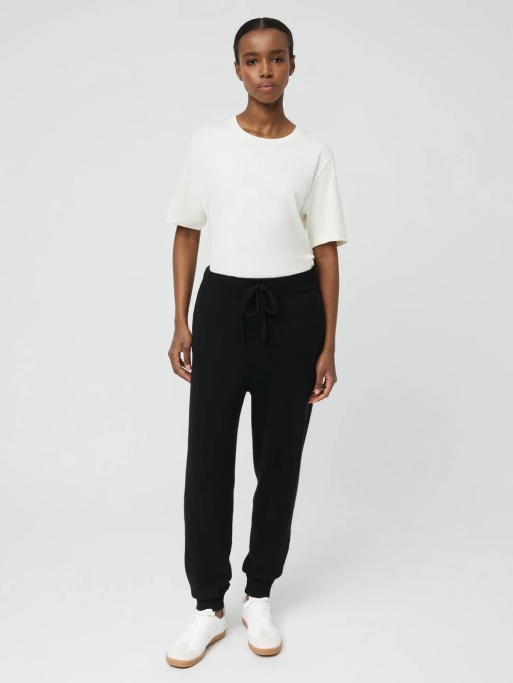Lusso Black 100% Cashmere Super Soft Drawstring Waist Joggers Size XS